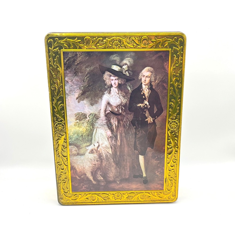 Vintage Kalar Metal Tin Gainsborough The Morning Walk Portrait Gold Filigree